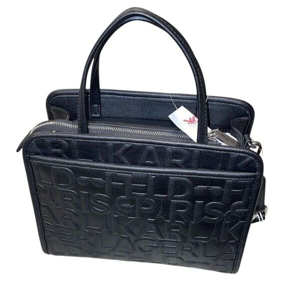Karl Lagerfeld Womens Embossed Logo Maybelle Satchel Crossbody Black Medium NWT - Picture 2 of 12